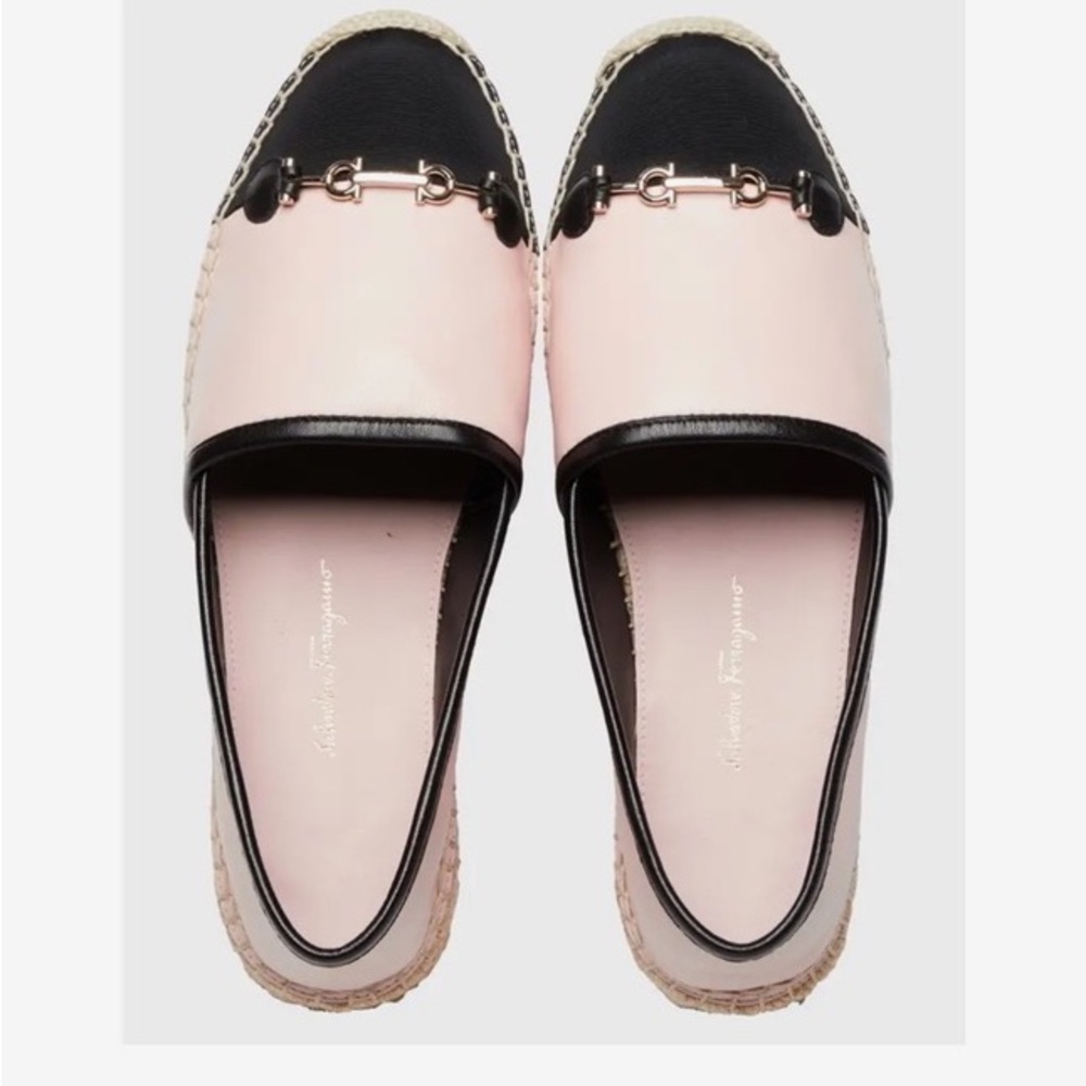 Salvatore Ferragamo Light Pink and Black leather Espadrilles